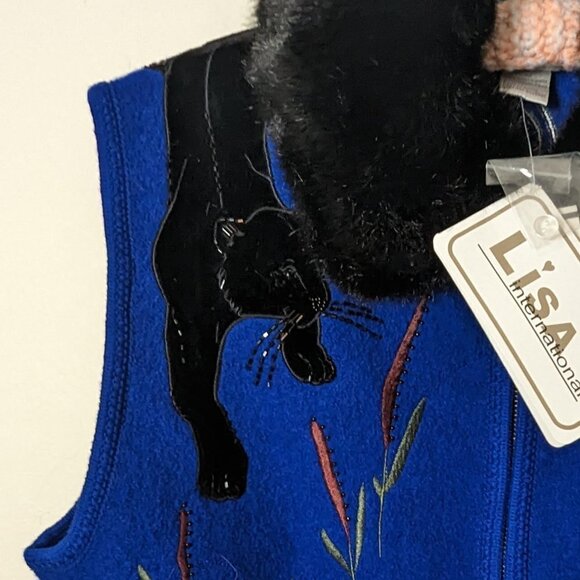 NWT Vintage Wool Faux Fur Panther Cat Vest Jacket Embroidered XL - Picture 7 of 7